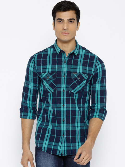 

Mufti Men Blue Slim Fit Checked Casual Shirt