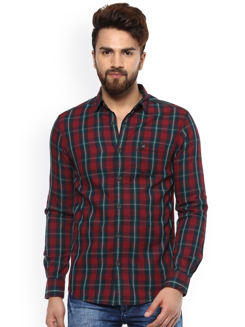 

Mufti Men Red & Navy Slim Fit Checked Casual Shirt