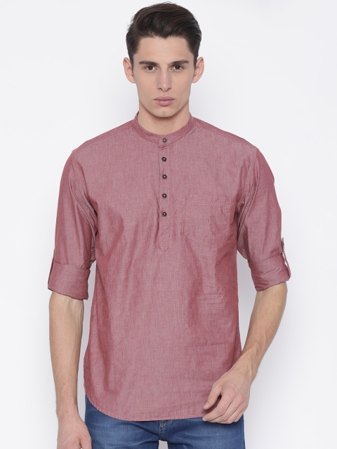 

British Club Men Pink Solid Straight Kurta