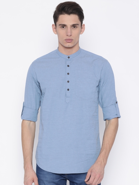 

British Club Men Blue Solid Straight Kurta