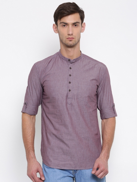 

British Club Men Purple Solid Straight Kurta