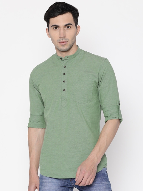 

British Club Men Green Solid Straight Kurta