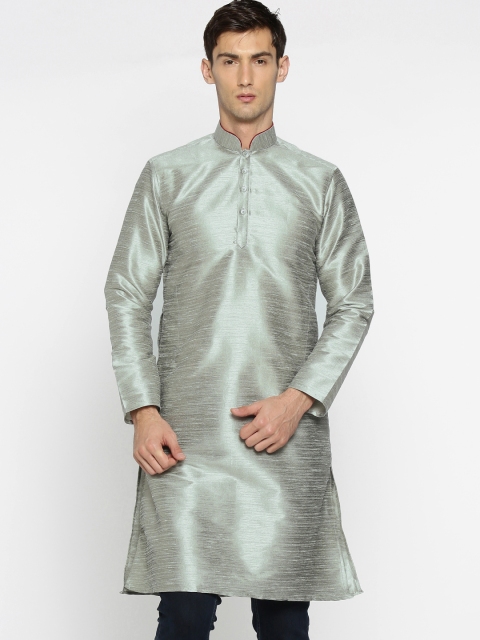 

British Club Men Grey Solid Straight Kurta