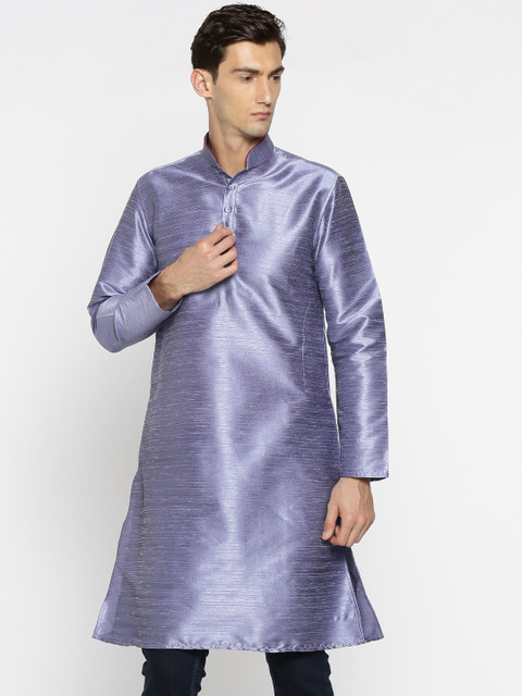 

British Club Men Blue Solid Silk Straight Kurta