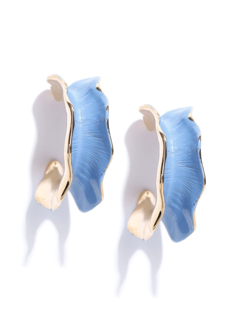 

MANGO Gold-Toned & Blue Crescent Shaped Enamelled Half Hoop Earrings