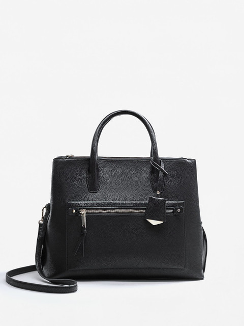 

MANGO Black Solid Handheld Bag with Sling Strap