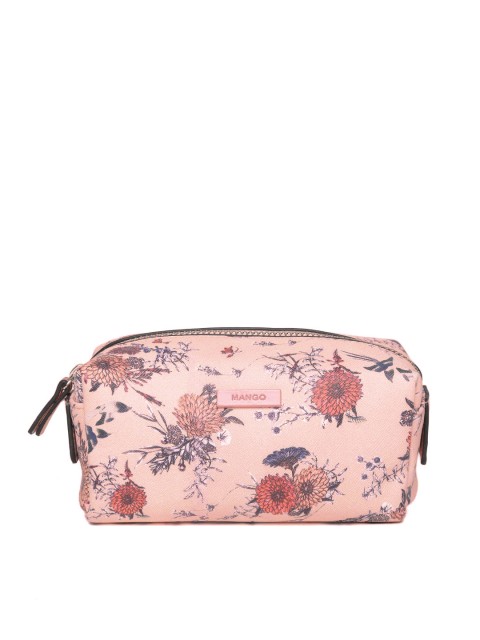 

MANGO Women Peach-Coloured Floral Print Cosmetic Pouch