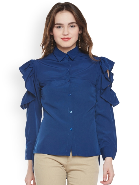 

Popnetic Women Blue Classic Regular Fit Solid Casual Shirt