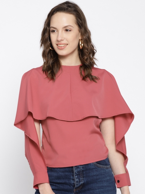 

Popnetic Women Coral Pink Solid Cape Top