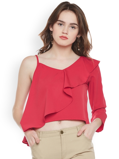 

Popnetic Women Red Solid Crop Top