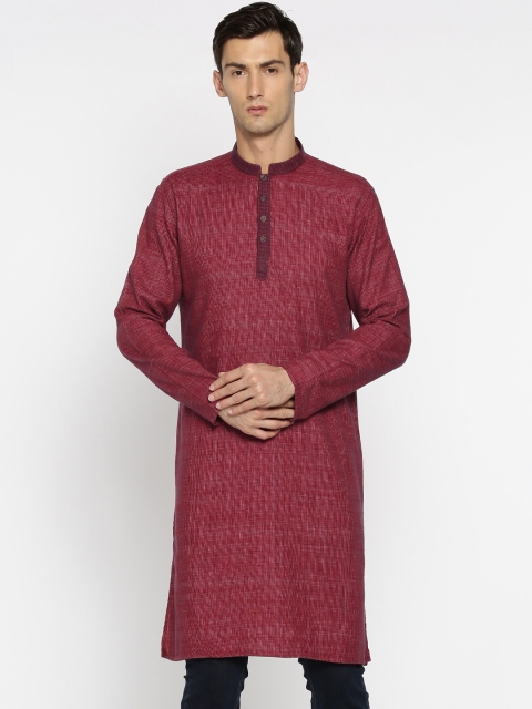 

British Club Men Pink & Navy Blue Woven Design Straight Kurta