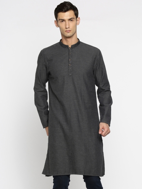 

British Club Men Black & Grey Woven Design Straight Kurta