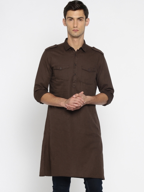 

British Club Men Brown Solid Pathani Kurta