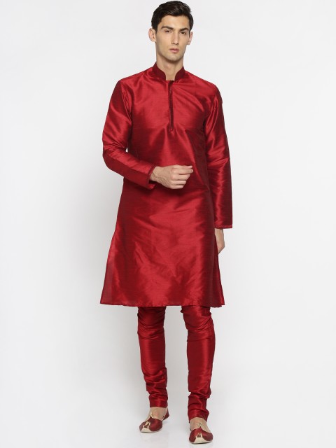 

British Club Men Red Solid Kurta with Churidar
