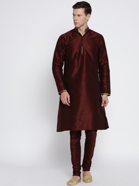 

British Club Men Maroon Solid Kurta with Churidar