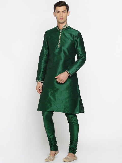 

British Club Men Green Solid Kurta with Churidar