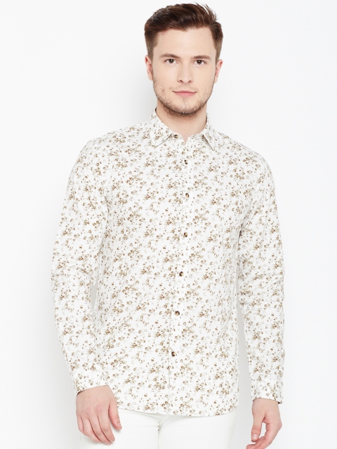 

Jack & Jones Men White & Olive Brown Slim Fit Floral Print Casual Shirt