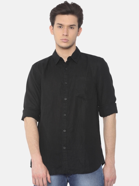 

Jack & Jones Men Black Slim Fit Solid Linen Casual Shirt