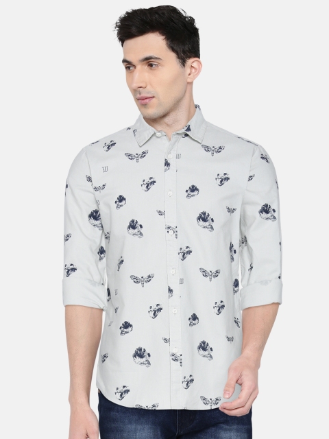 

Jack & Jones Men Off-White & Navy Blue Slim Fit Printed Casual Shirt