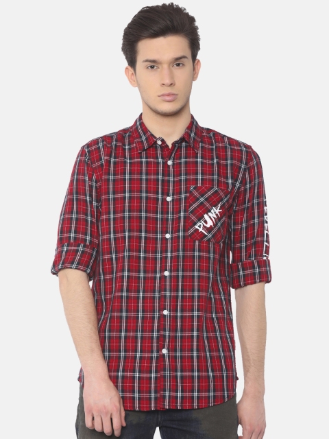 

Jack & Jones Men Red & Navy Blue Slim Fit Checked Casual Shirt