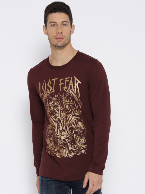 

Jack & Jones Men Maroon Printed Round Neck T-shirt
