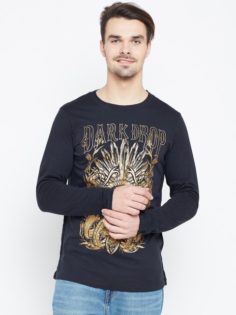 

Jack & Jones Men Black & Golden Printed Round Neck T-shirt