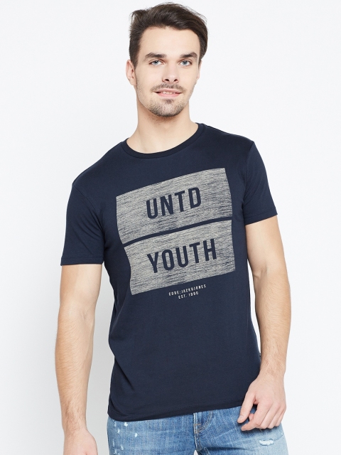 

Jack & Jones Men Navy Printed Round Neck T-shirt, Navy blue