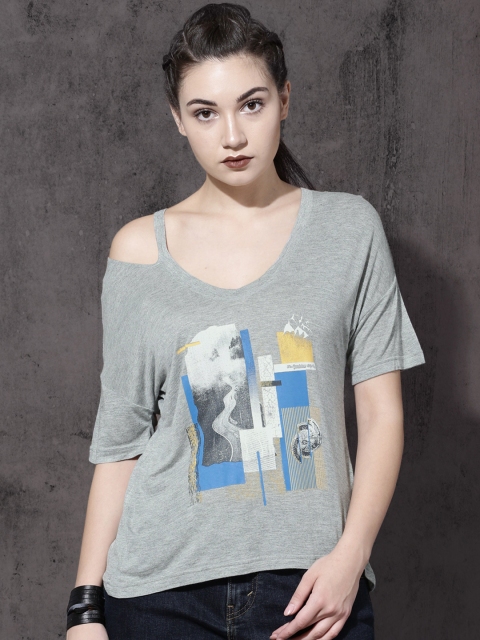 

Roadster Women Grey Printed Round Neck T-shirt