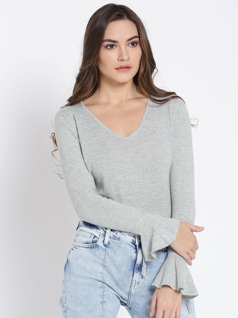

MANGO Women Grey Melange Solid Sweater