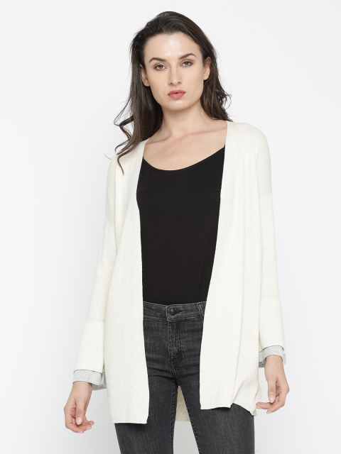 

MANGO Women Cream-Coloured Solid Front-Open Sweater