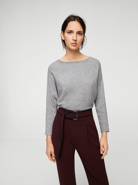 

MANGO Women Grey Melange Solid Sweater