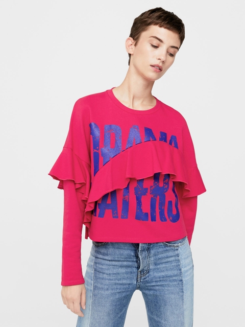

MANGO Women Pink & Blue Printed Sweatshirt