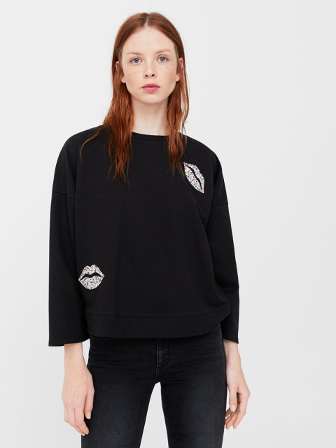 

MANGO Women Black Embellished Detail Sweatshirt