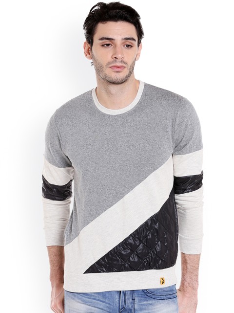 

Campus Sutra Men Grey & Black Colourblocked Sweatshirt