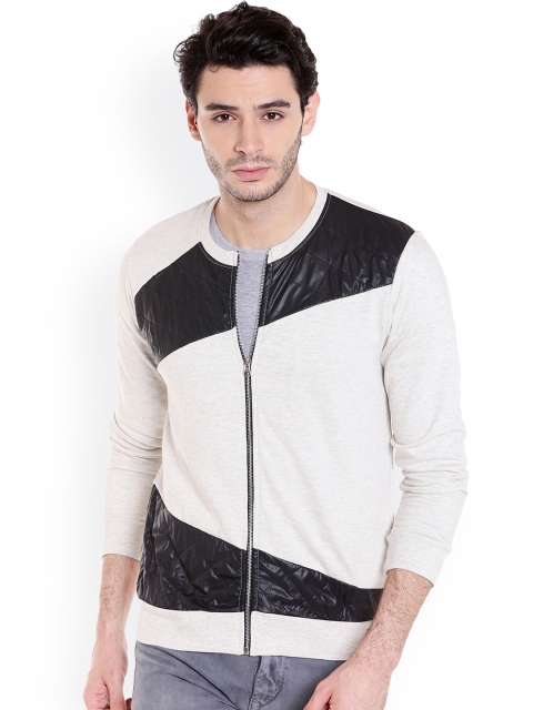

Campus Sutra Men Cream-Coloured & Black Colourblocked Quilted Jacket