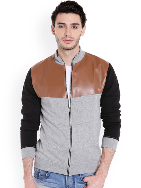 

Campus Sutra Men Grey & Brown Colourblocked Bomber Jacket