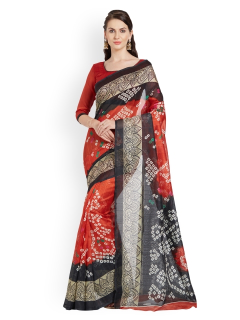 

Florence Red & Black Poly Silk Printed Bhagalpuri Saree