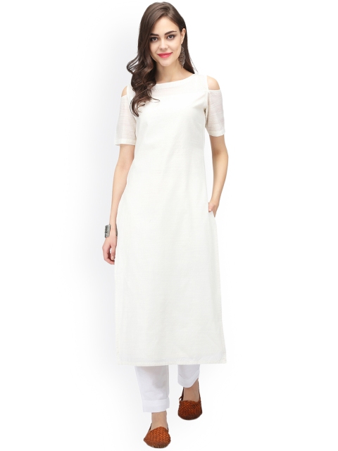 

Abhishti Women White Solid Straight Kurta