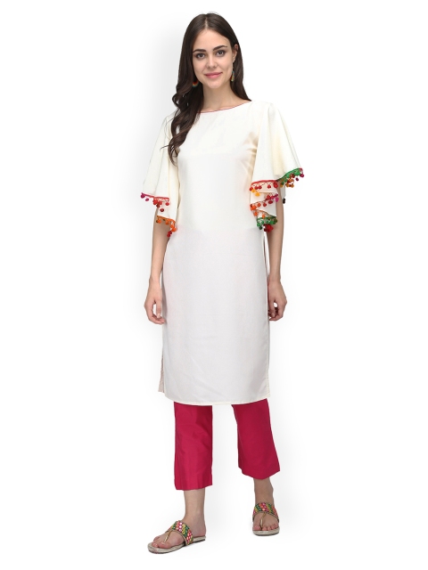 

Abhishti Women White Solid Straight Kurta