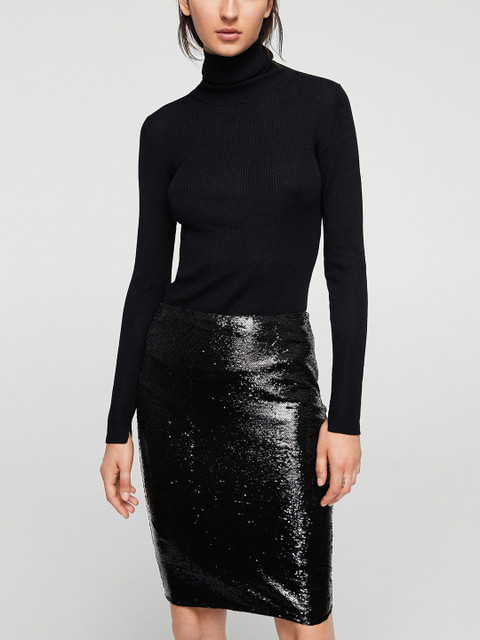 

MANGO Black Shimmer Pencil Skirt