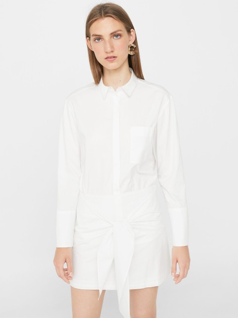 

MANGO White Tie-Up Detail Mini A-Line Pure Cotton Skirt