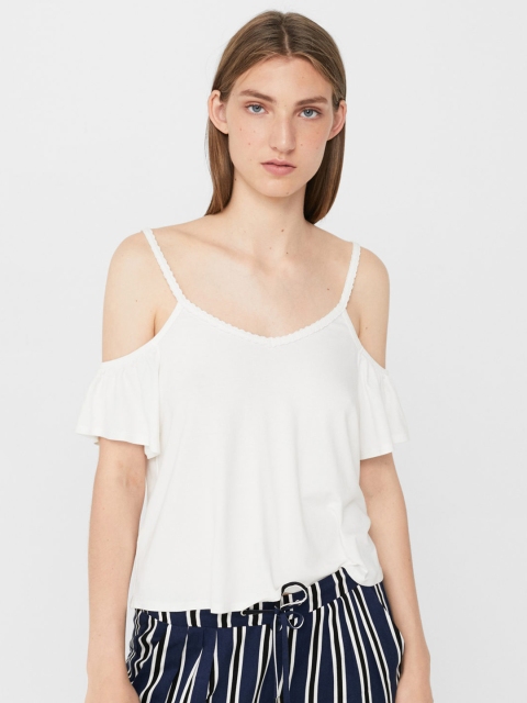 

MANGO Women Off-White Solid Cold-Shoulder Top