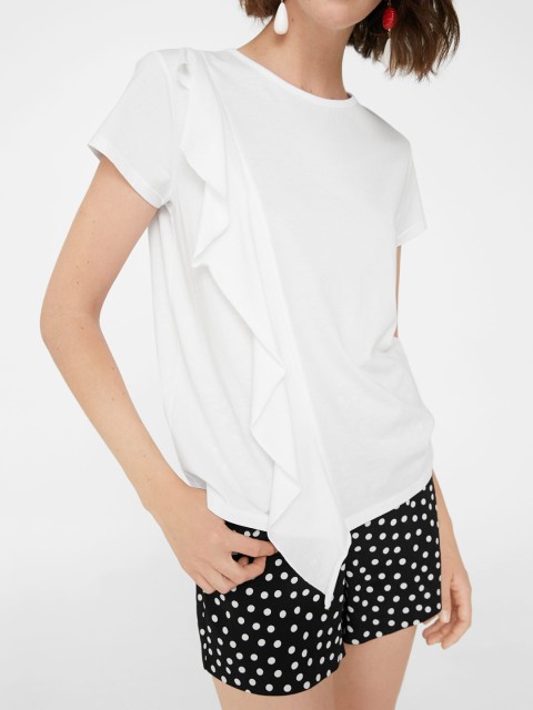 

MANGO Women White Solid Ruffled Top