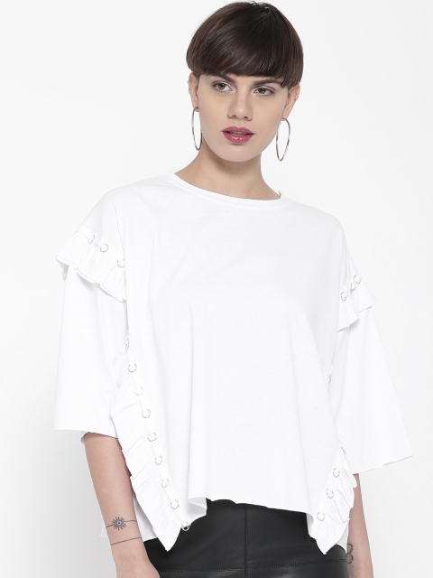 

MANGO Women White Solid Boxy Top