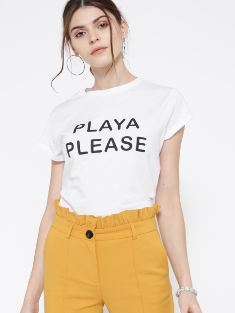 

MANGO Women White Printed Round Neck T-shirt
