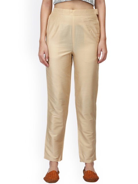

Abhishti Women Golden Tailored Skinny Fit Bootcut Trousers, Gold