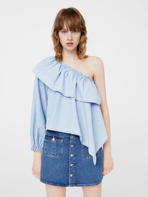 

MANGO Women Blue Chambray Top