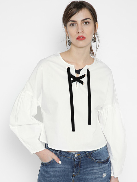 

MANGO Women White Solid Top