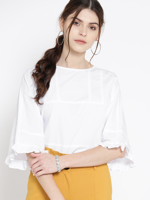 

MANGO Women White Solid Boxy Top