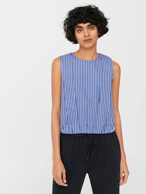 

MANGO Women Blue Striped Blouson Top